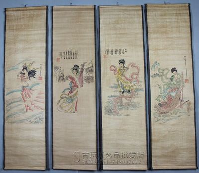 品味東方神韻 解析仿古國(guó)畫四條屏《凌波仙子》的工藝美學(xué)與收藏價(jià)值